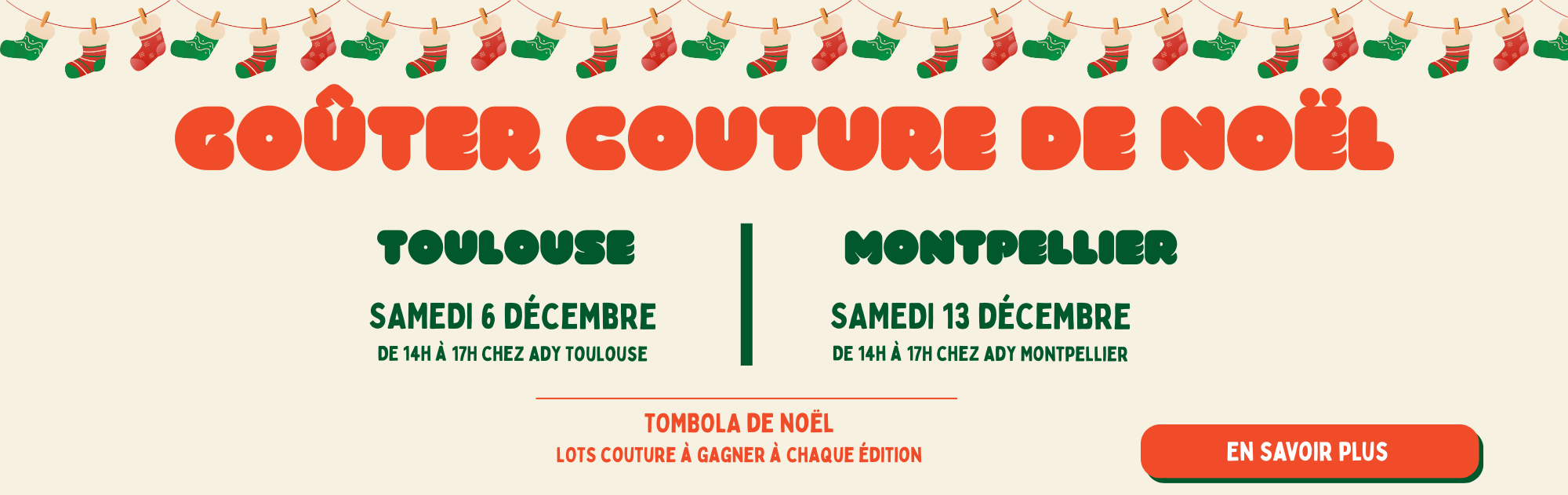 SITE Gouter noel Gouter couture de noël dans les boutiques de machines à coudre Ady Montpellier et Ady Toulouse.