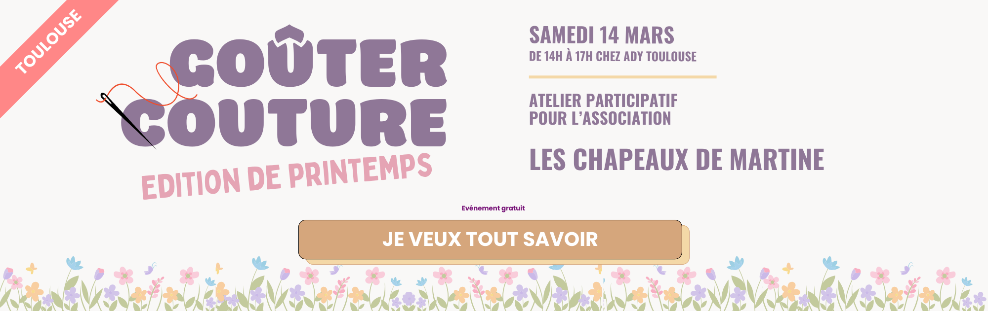Rencontre entre couturières autour d'un gouter et d'une bonne cause. Evenement gratuit, sans inscription.